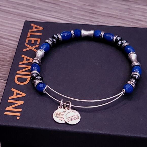 Alex and Ani Silver and Blue Beaded Bracelet - Picture 5 of 9